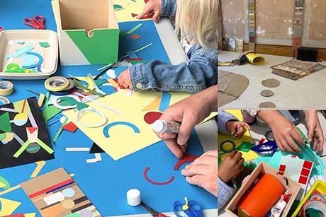 Photo of cut out bits of coloured paper and other children's craft activities