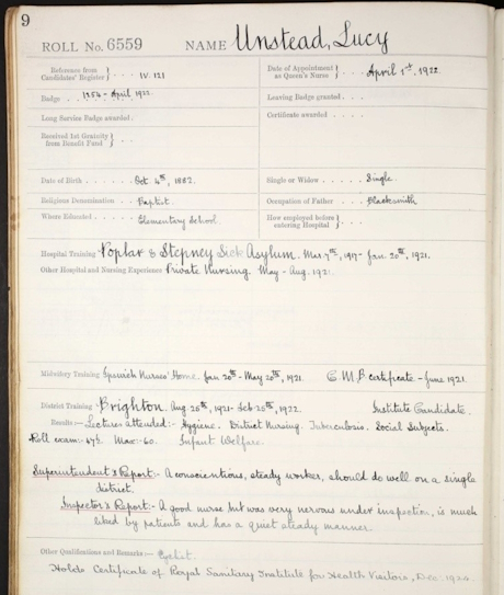 A colour photo of a nurse's training record