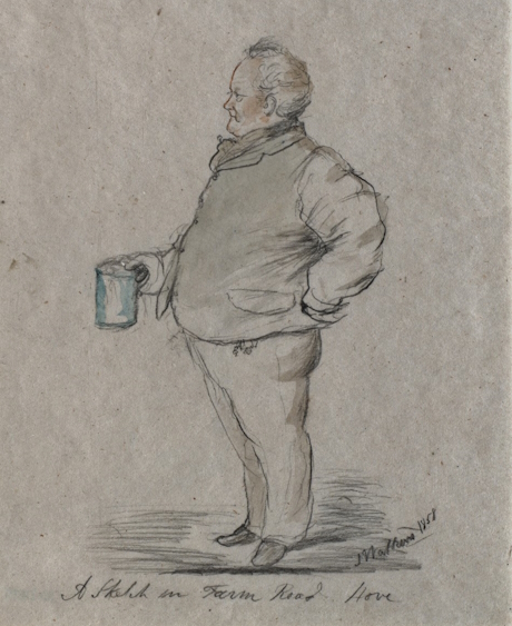 A colour drawing of a portly landlord