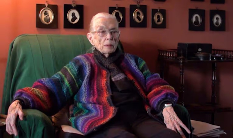 A colour photgraph of an elderly lady