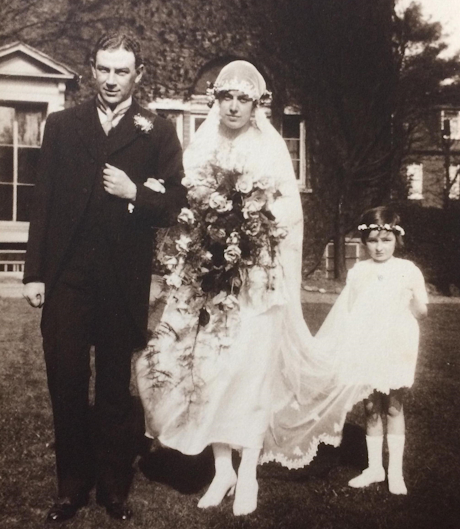 Monochrome image of a couple in wedding dress