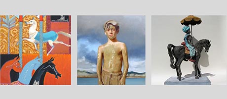 Poster for the exhibition showing three artworks