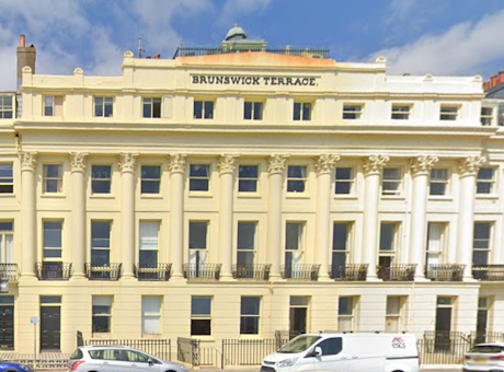 Colour photo of the outside of a grand terrace