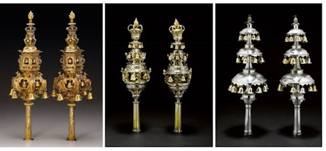 Colour photo of six decorative finials
