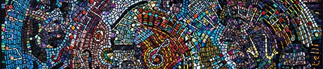 Detail of large mosaic employing music motifs