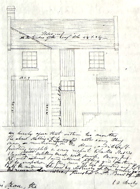 C A Busby drawing of front elevation for a Brighton stable, 1827