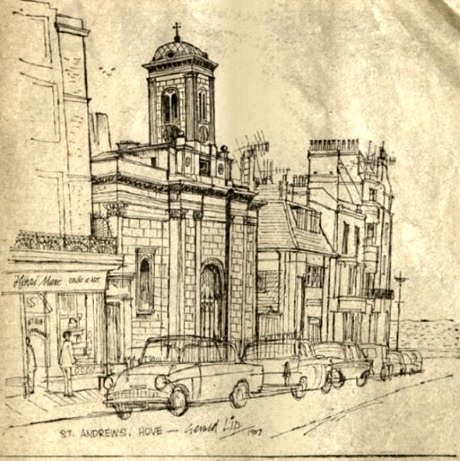 A sepia drawing of the chapel from a newspaper