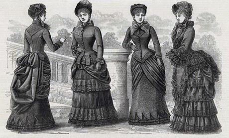 Victorian print of four women in mourning dress