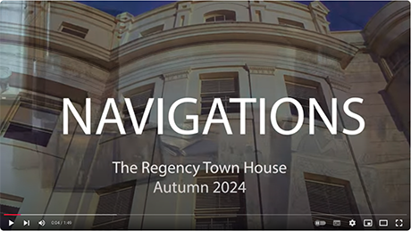 Opening scene of a video: The title 'Navigations' against an image of the front of the Town House.