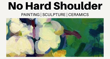 No Hard Shoulder exhibition poster, featuring an image of abstract foliage in green and cream