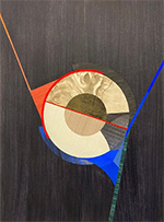 Thumbnail of abstract painting, a circle with tangential coloured areas and lines