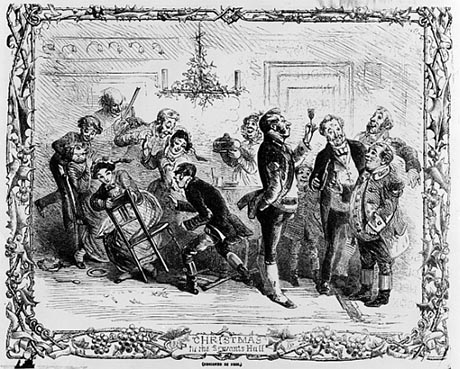 Etching depicting a group of servants enjoying a Christmas celebration