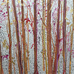 Thumbnail image of painting of tree trunks against a silver-grey background