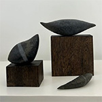 Thumbnail image of sculptures, organic black forms on dark rectangular bases